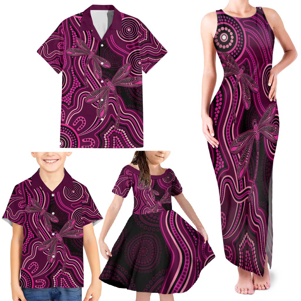 Australia Breast Cancer Awareness Family Matching Tank Maxi Dress and Hawaiian Shirt Pink Dragonflies Aboriginal Art - Vibe Hoodie