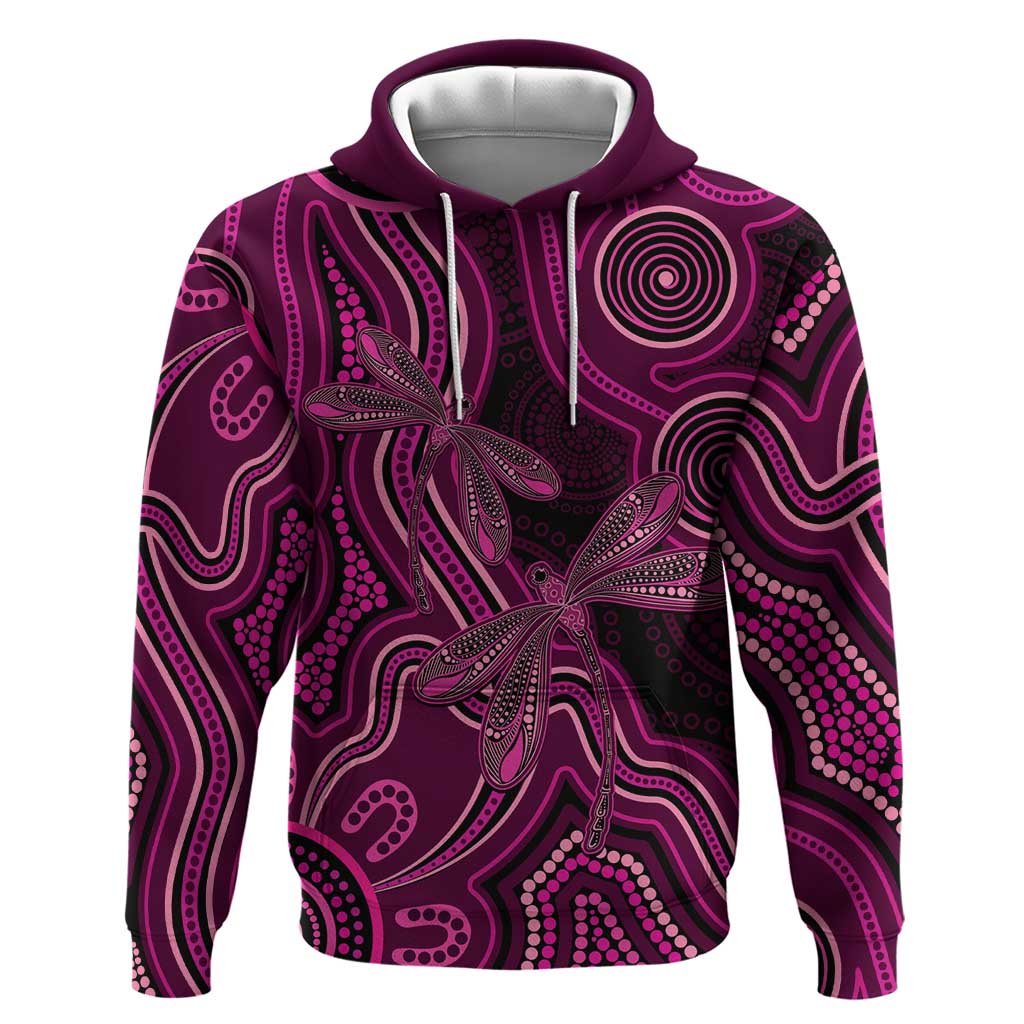 Australia Breast Cancer Awareness Hoodie Pink Dragonflies Aboriginal Art - Vibe Hoodie