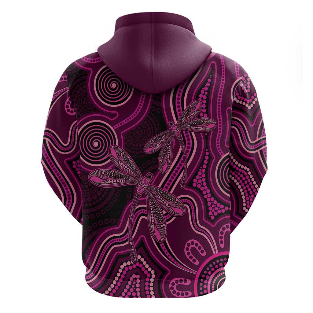 Australia Breast Cancer Awareness Hoodie Pink Dragonflies Aboriginal Art - Vibe Hoodie