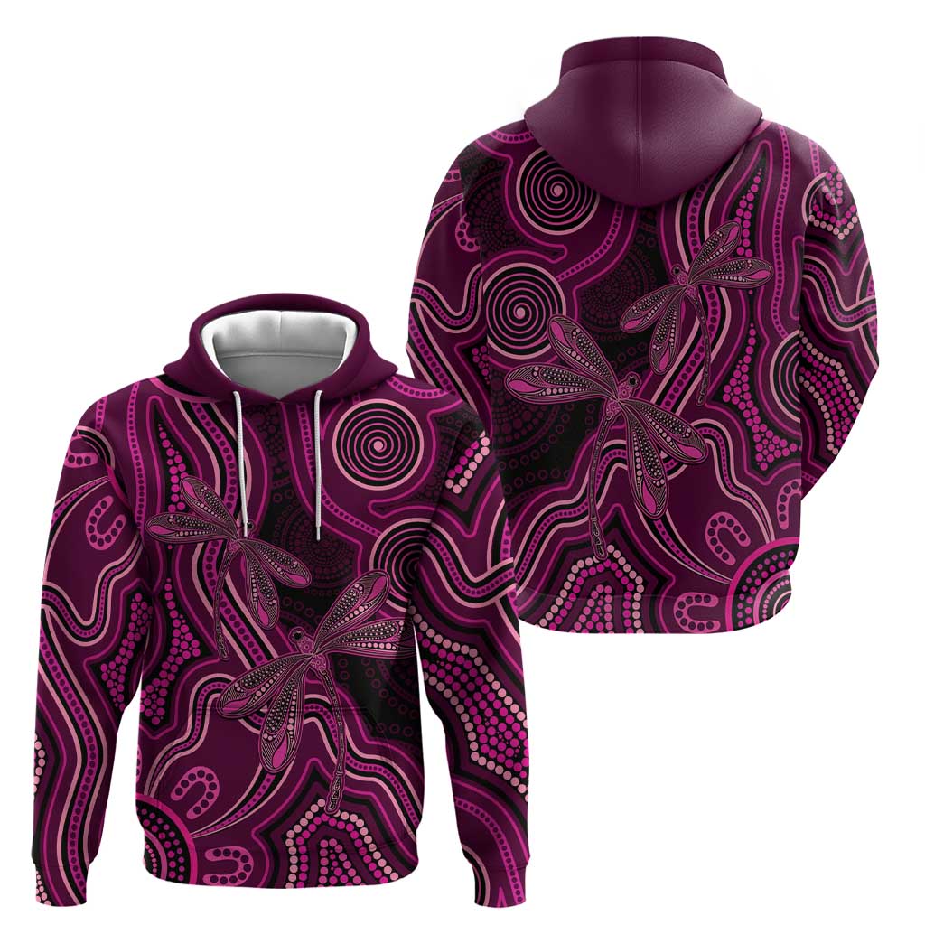 Australia Breast Cancer Awareness Hoodie Pink Dragonflies Aboriginal Art - Vibe Hoodie