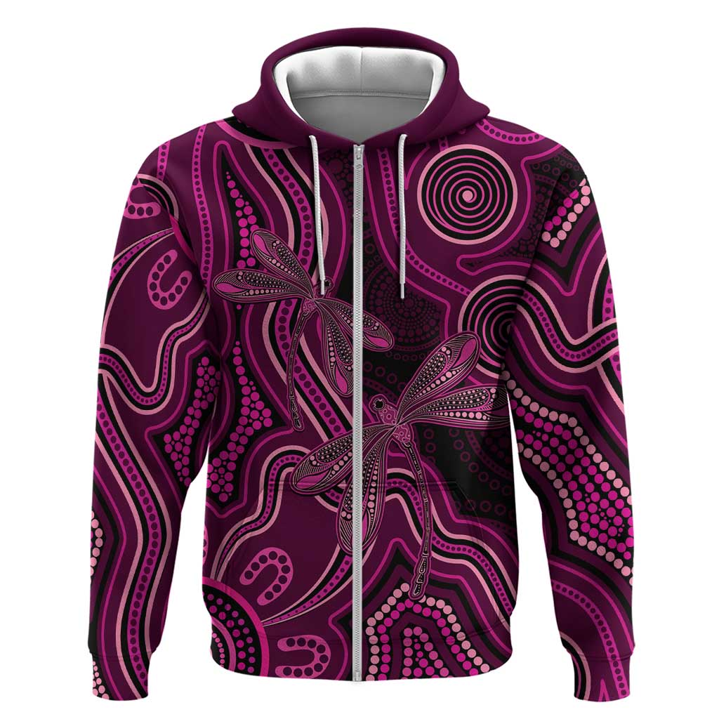 Australia Breast Cancer Awareness Hoodie Pink Dragonflies Aboriginal Art - Vibe Hoodie