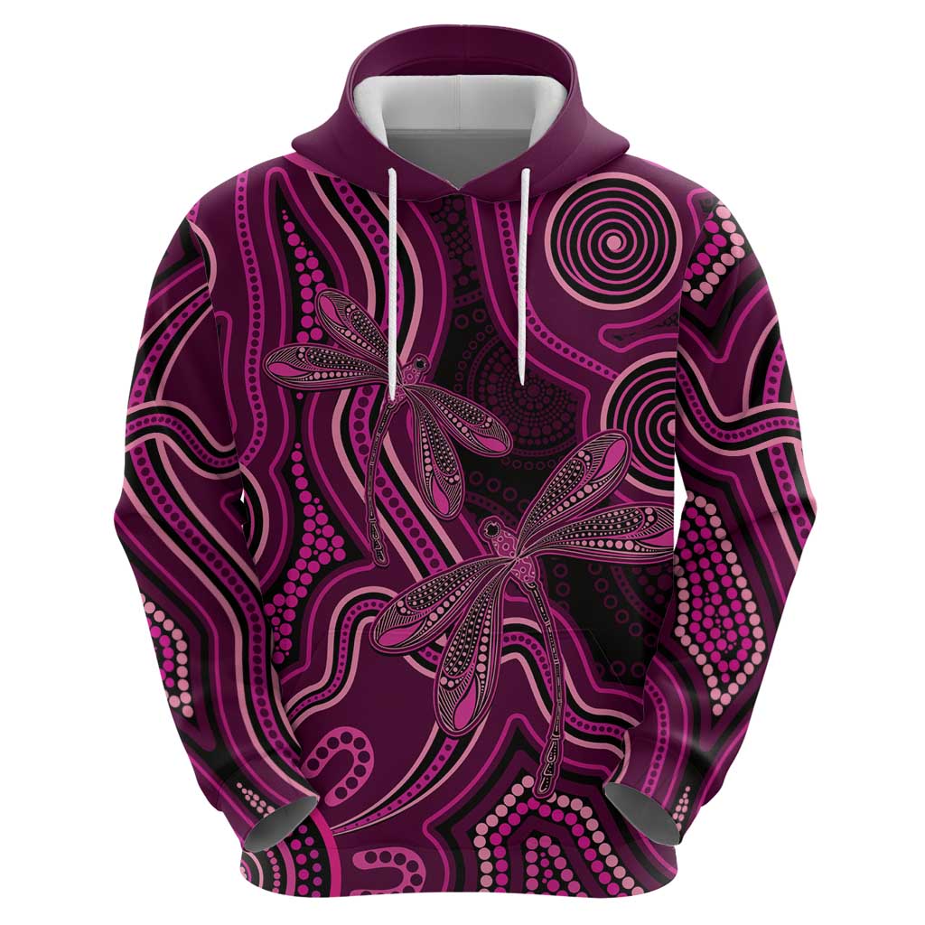Australia Breast Cancer Awareness Hoodie Pink Dragonflies Aboriginal Art - Vibe Hoodie