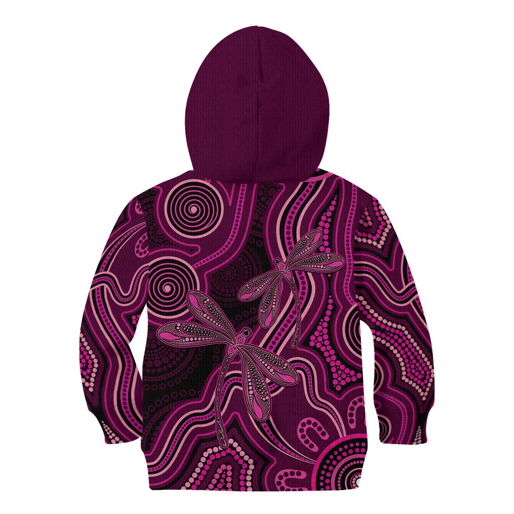 Australia Breast Cancer Awareness Kid Hoodie Pink Dragonflies Aboriginal Art - Vibe Hoodie