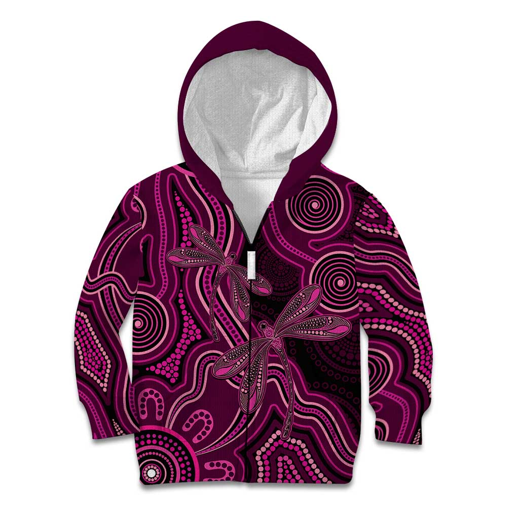Australia Breast Cancer Awareness Kid Hoodie Pink Dragonflies Aboriginal Art - Vibe Hoodie