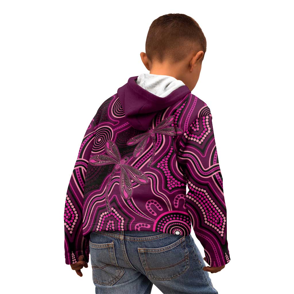 Australia Breast Cancer Awareness Kid Hoodie Pink Dragonflies Aboriginal Art - Vibe Hoodie