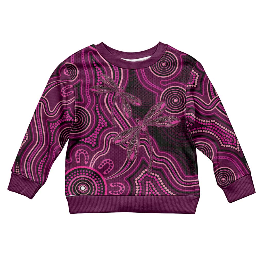 Australia Breast Cancer Awareness Kid Ugly Christmas Sweater Pink Dragonflies Aboriginal Art - Vibe Hoodie