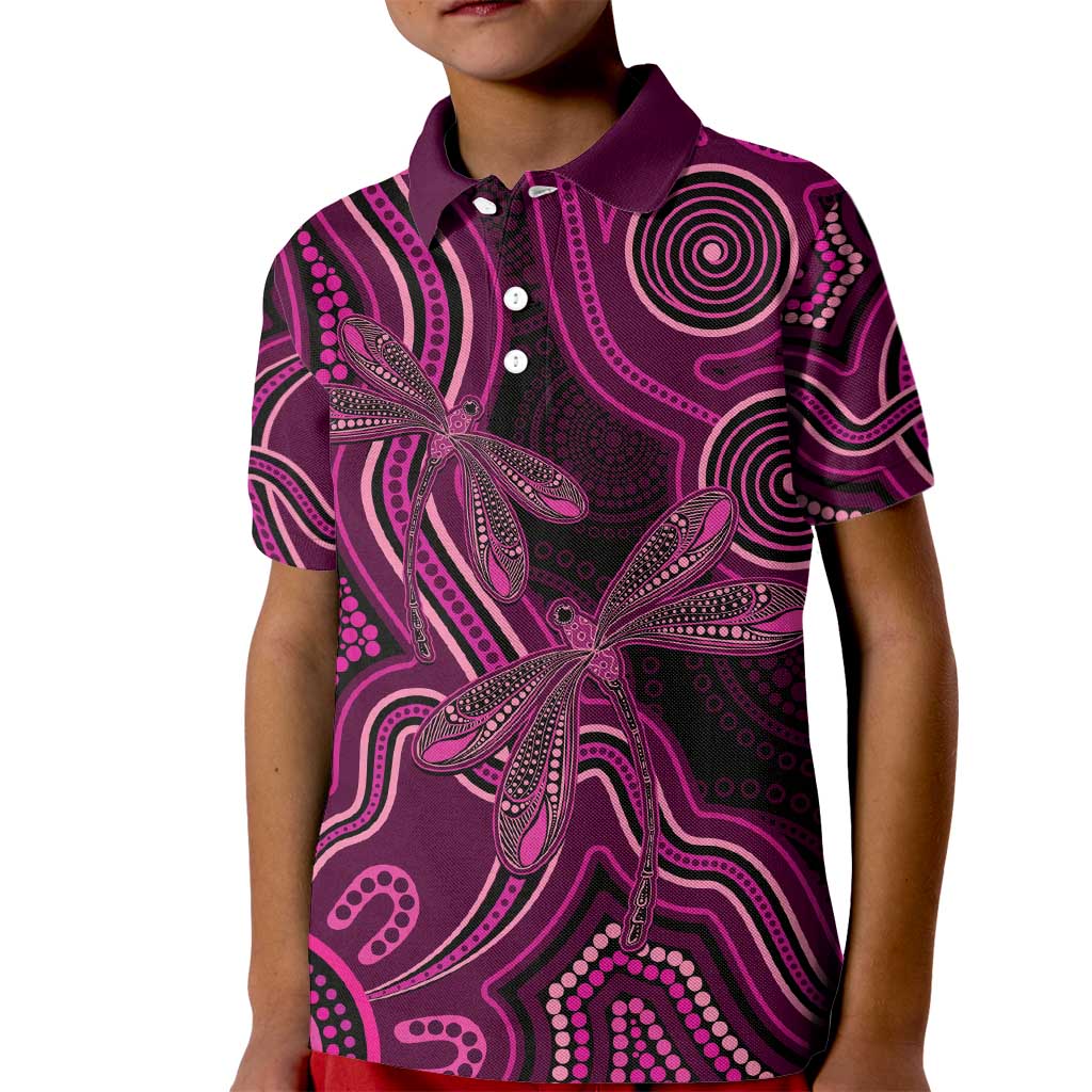 Australia Breast Cancer Awareness Kid Polo Shirt Pink Dragonflies Aboriginal Art - Vibe Hoodie