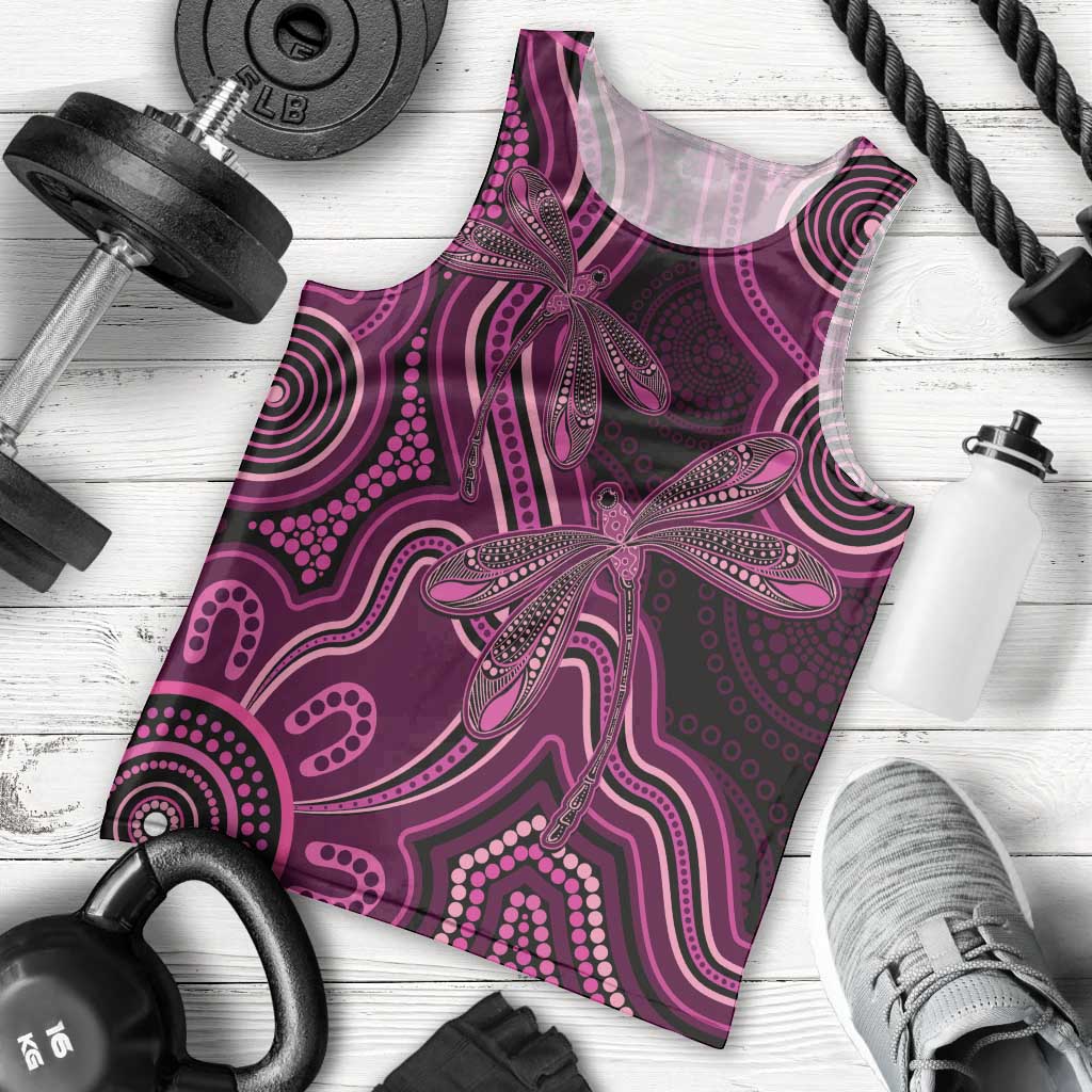 Australia Breast Cancer Awareness Men Tank Top Pink Dragonflies Aboriginal Art - Vibe Hoodie