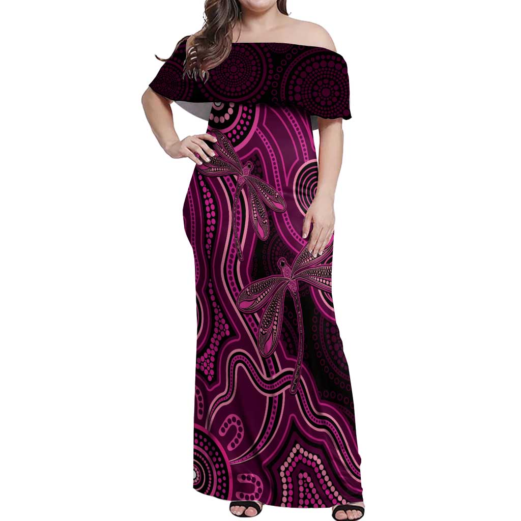 Australia Breast Cancer Awareness Off Shoulder Maxi Dress Pink Dragonflies Aboriginal Art - Vibe Hoodie