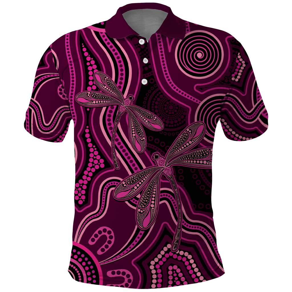 Australia Breast Cancer Awareness Polo Shirt Pink Dragonflies Aboriginal Art - Vibe Hoodie