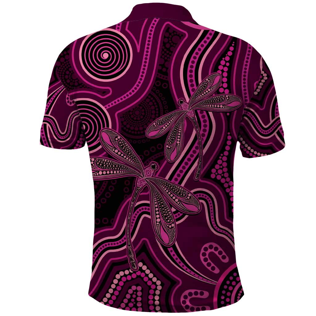 Australia Breast Cancer Awareness Polo Shirt Pink Dragonflies Aboriginal Art - Vibe Hoodie