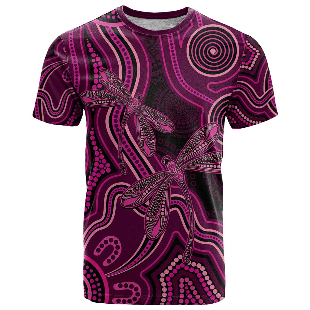 Australia Breast Cancer Awareness T Shirt Pink Dragonflies Aboriginal Art - Vibe Hoodie