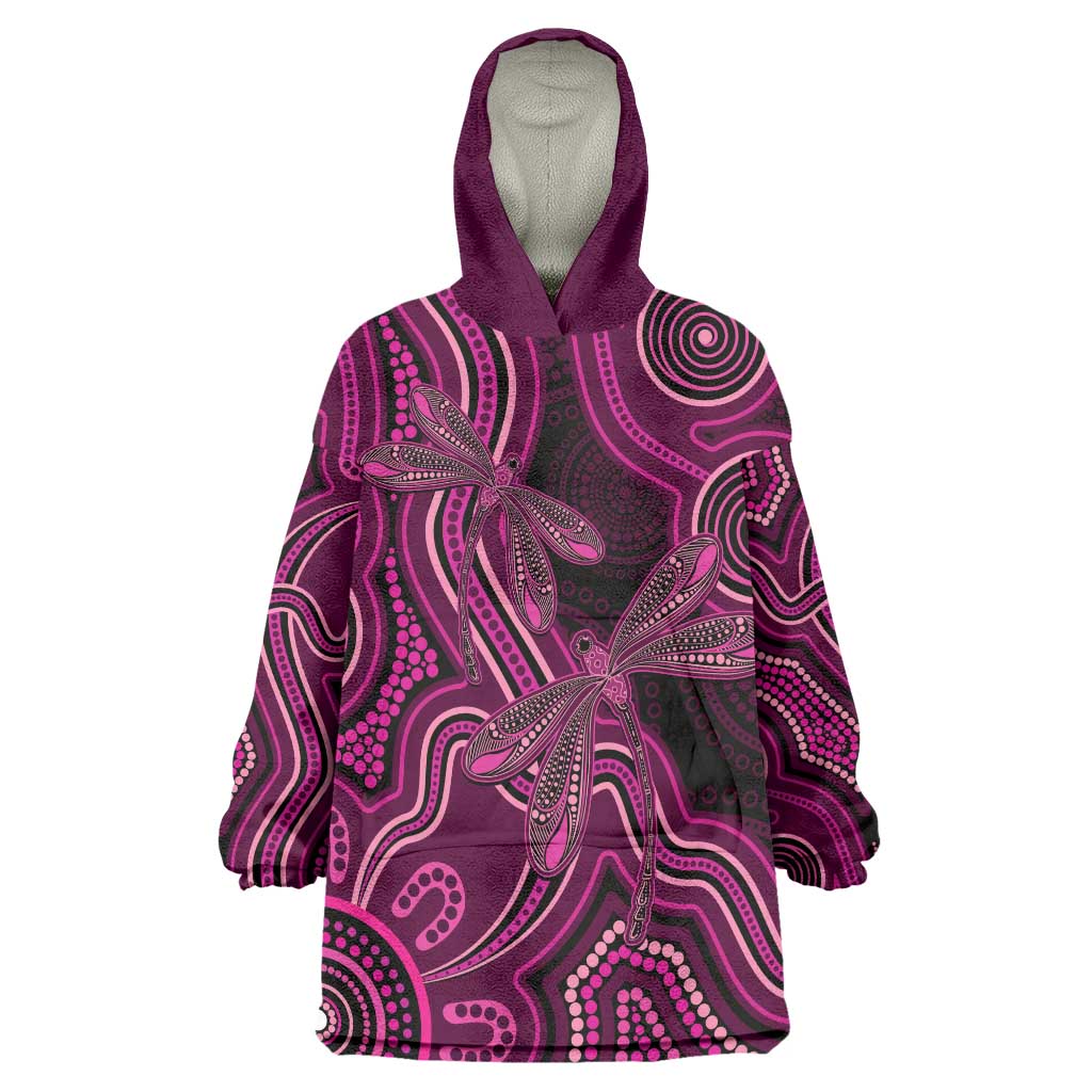 Australia Breast Cancer Awareness Wearable Blanket Hoodie Pink Dragonflies Aboriginal Art - Vibe Hoodie