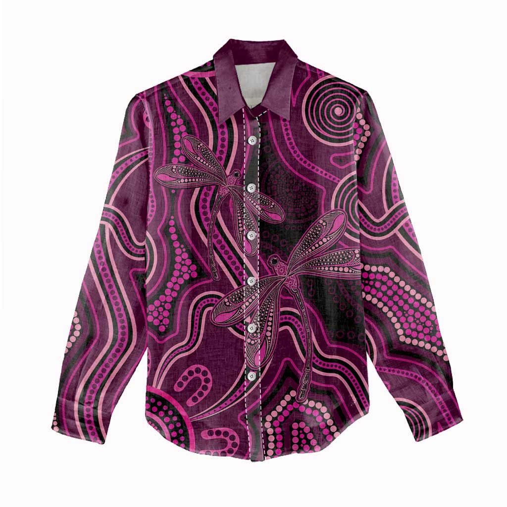 Australia Breast Cancer Awareness Women Casual Shirt Pink Dragonflies Aboriginal Art - Vibe Hoodie