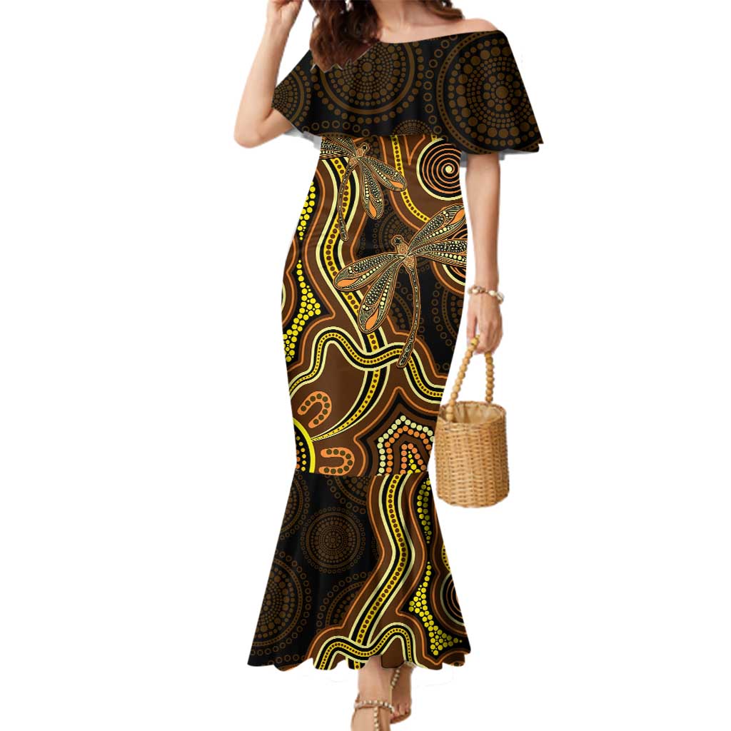 Orange Indigenous Dragonfly Australia Family Matching Mermaid Dress and Hawaiian Shirt Aboriginal Art - Vibe Hoodie