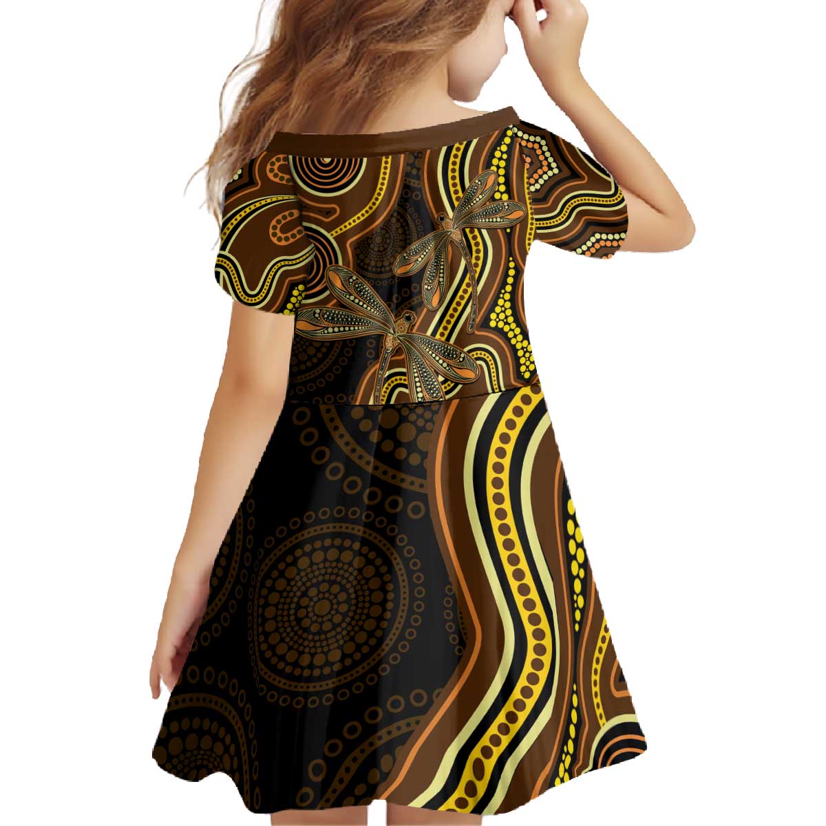 Orange Indigenous Dragonfly Australia Family Matching Off The Shoulder Long Sleeve Dress and Hawaiian Shirt Aboriginal Art - Vibe Hoodie