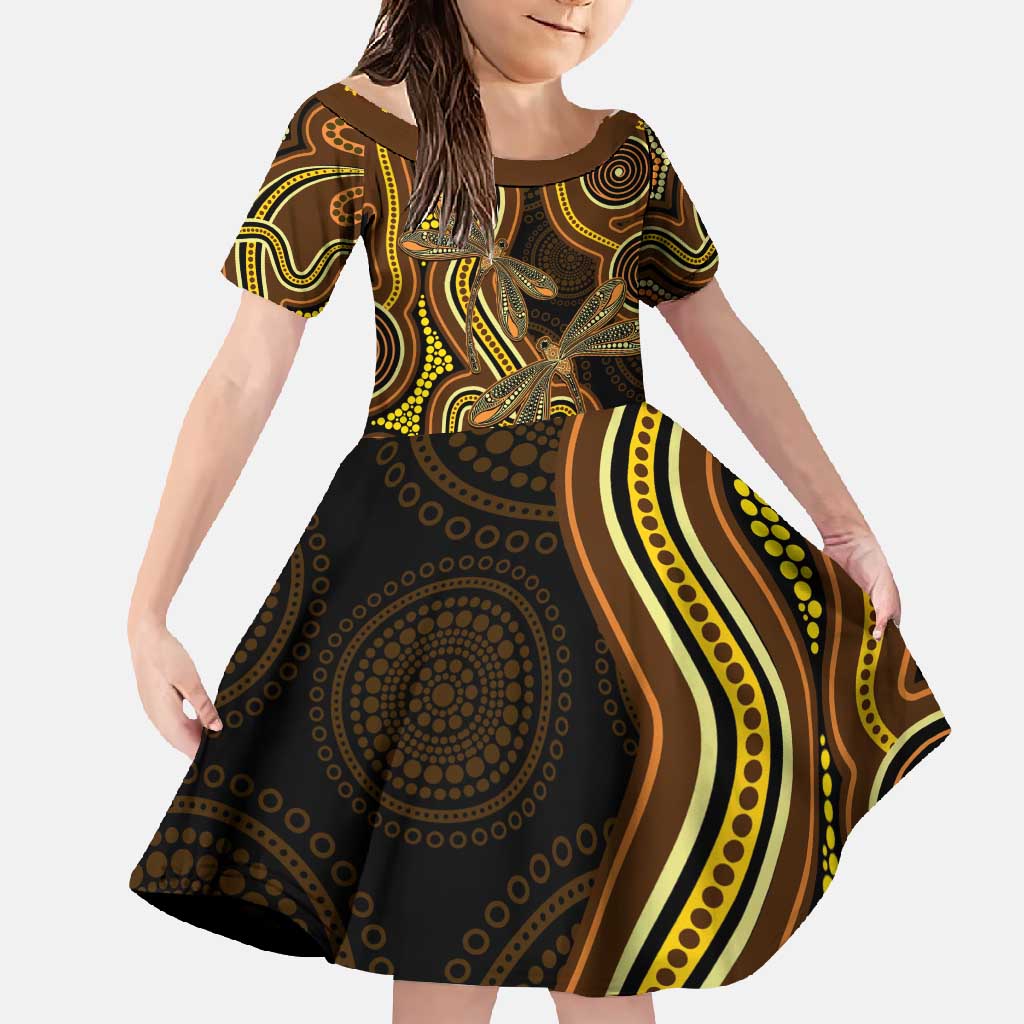 Orange Indigenous Dragonfly Australia Family Matching Off Shoulder Maxi Dress and Hawaiian Shirt Aboriginal Art - Vibe Hoodie