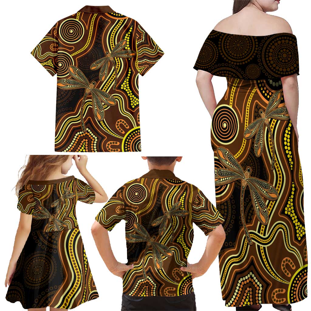 Orange Indigenous Dragonfly Australia Family Matching Off Shoulder Maxi Dress and Hawaiian Shirt Aboriginal Art - Vibe Hoodie