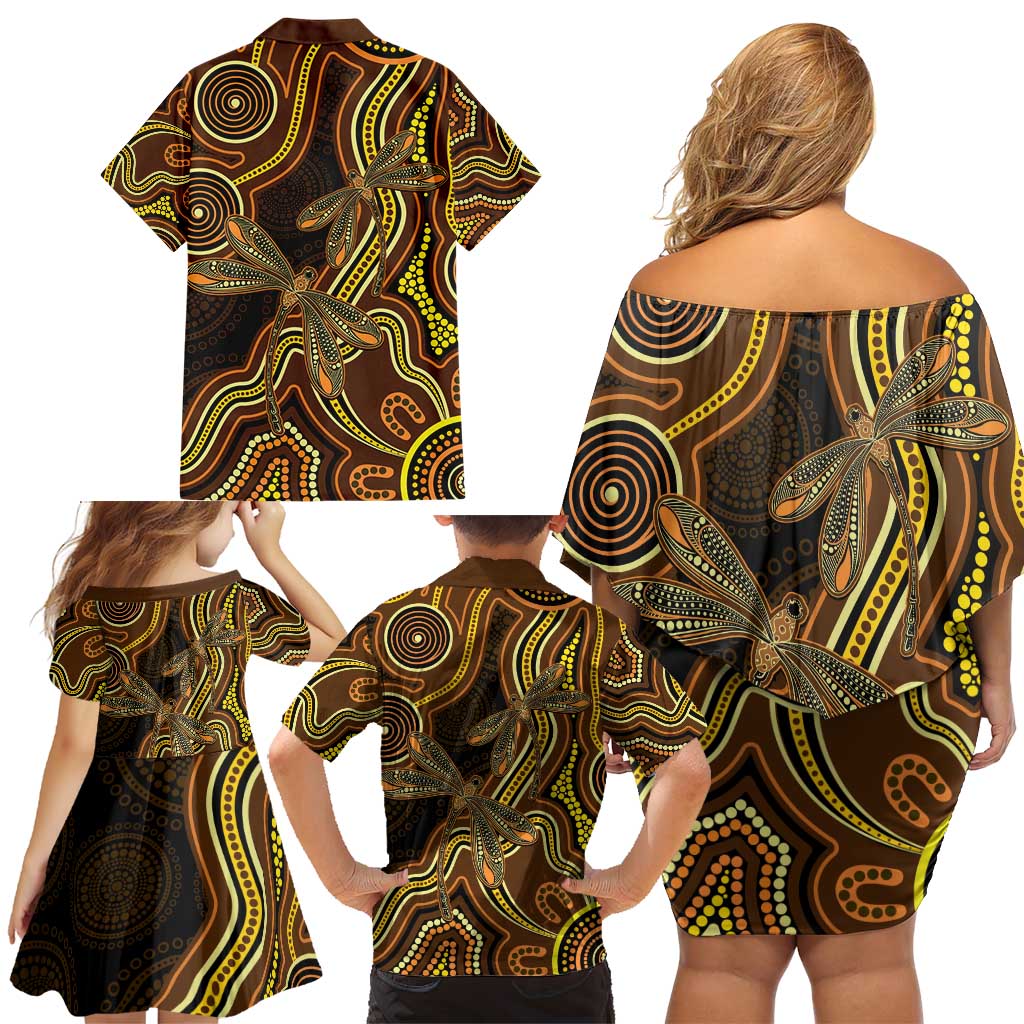 Orange Indigenous Dragonfly Australia Family Matching Off Shoulder Short Dress and Hawaiian Shirt Aboriginal Art - Vibe Hoodie