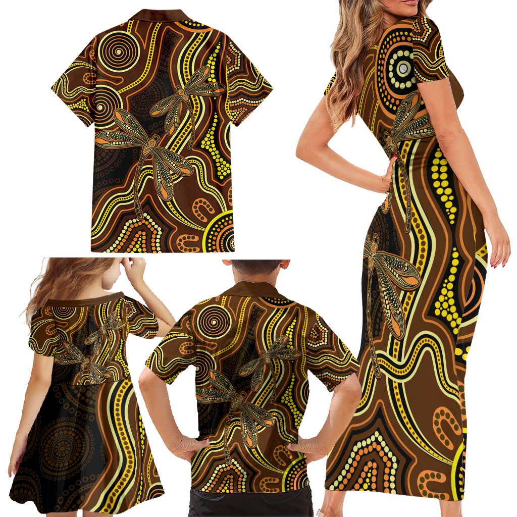 Orange Indigenous Dragonfly Australia Family Matching Short Sleeve Bodycon Dress and Hawaiian Shirt Aboriginal Art - Vibe Hoodie