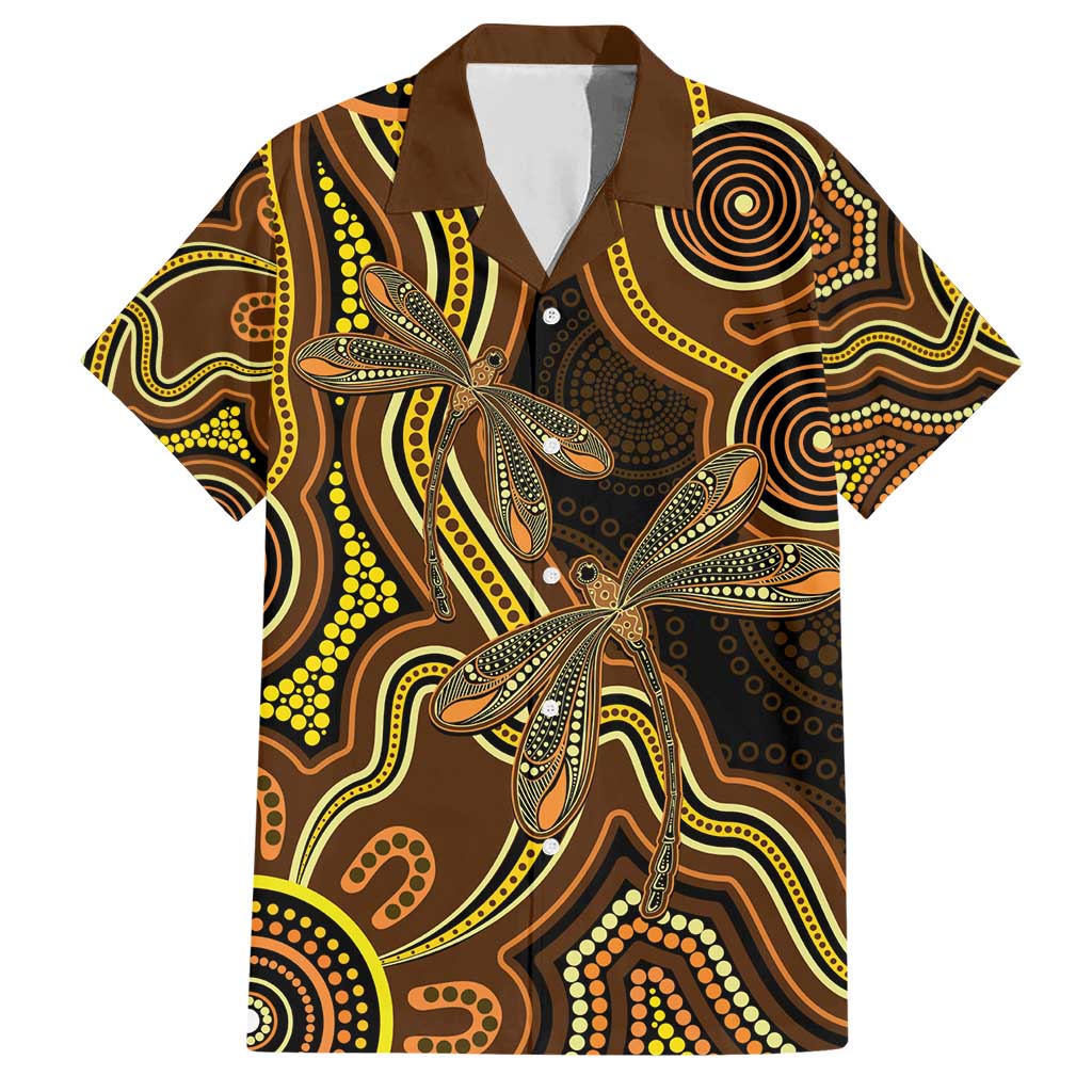 Orange Indigenous Dragonfly Australia Family Matching Short Sleeve Bodycon Dress and Hawaiian Shirt Aboriginal Art - Vibe Hoodie