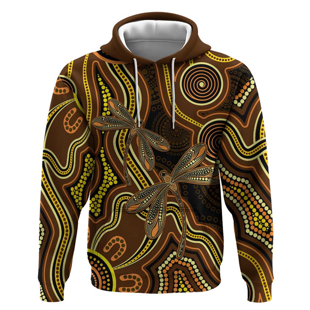 Orange Indigenous Dragonfly Australia Hoodie Aboriginal Art - Vibe Hoodie