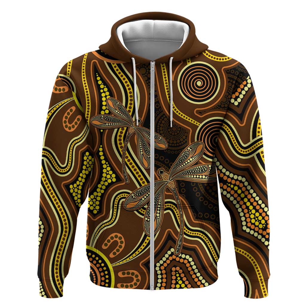 Orange Indigenous Dragonfly Australia Hoodie Aboriginal Art - Vibe Hoodie