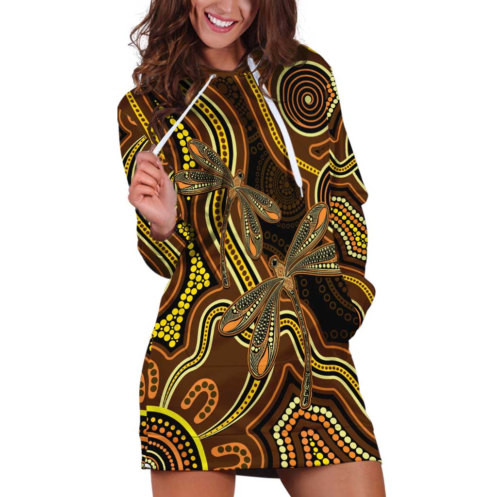 Orange Indigenous Dragonfly Australia Hoodie Dress Aboriginal Art - Vibe Hoodie