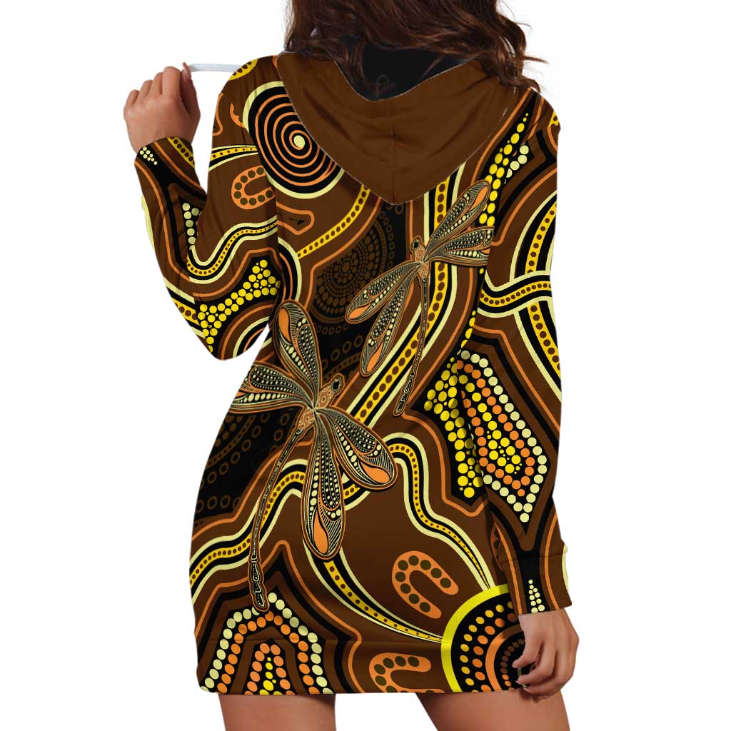 Orange Indigenous Dragonfly Australia Hoodie Dress Aboriginal Art - Vibe Hoodie