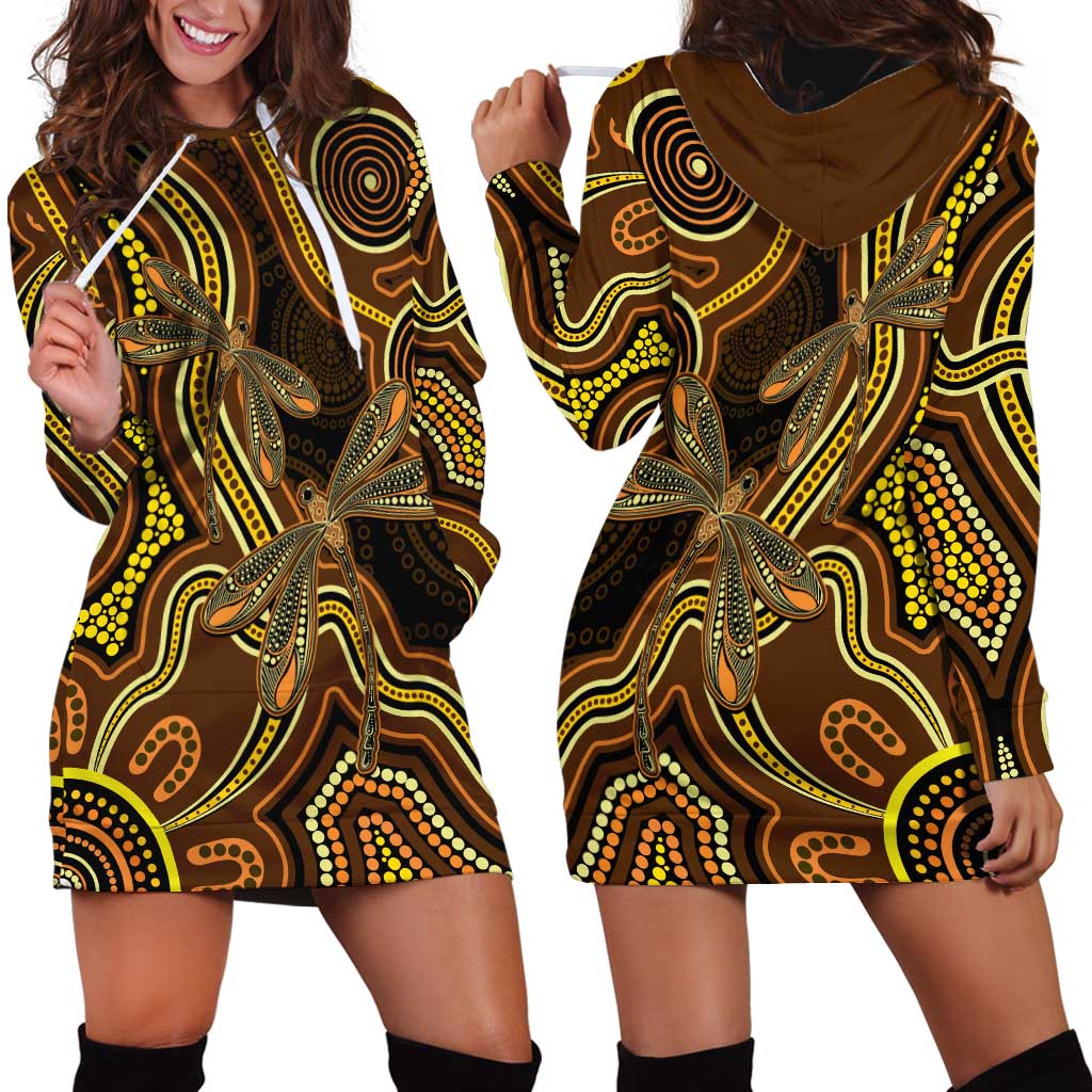 Orange Indigenous Dragonfly Australia Hoodie Dress Aboriginal Art - Vibe Hoodie