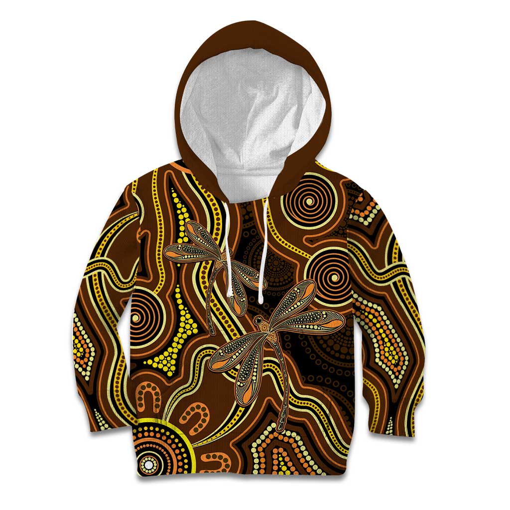 Orange Indigenous Dragonfly Australia Kid Hoodie Aboriginal Art - Vibe Hoodie