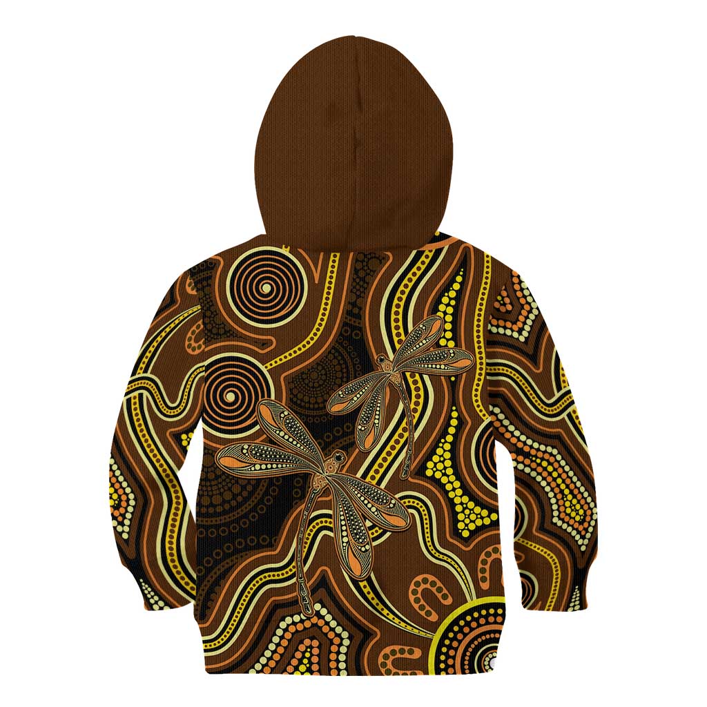 Orange Indigenous Dragonfly Australia Kid Hoodie Aboriginal Art - Vibe Hoodie