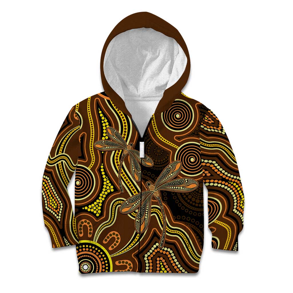 Orange Indigenous Dragonfly Australia Kid Hoodie Aboriginal Art - Vibe Hoodie