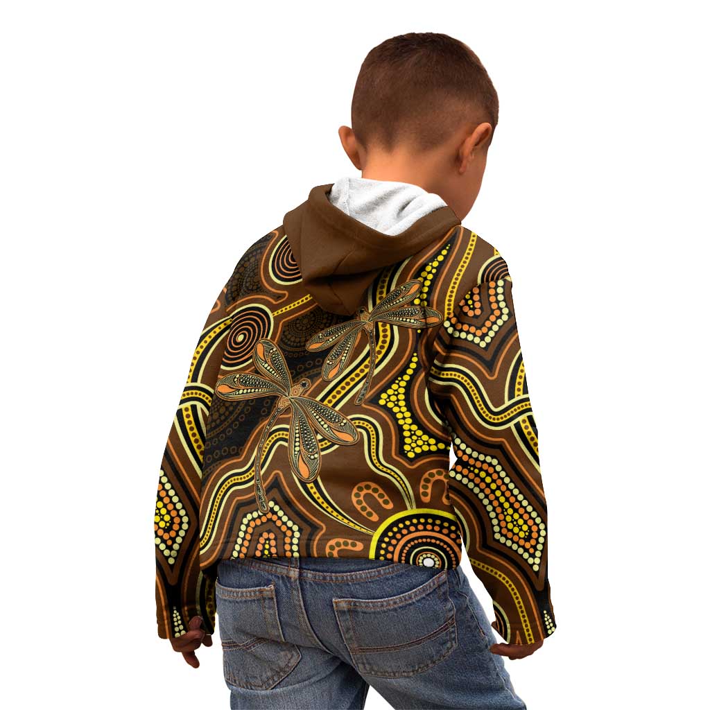Orange Indigenous Dragonfly Australia Kid Hoodie Aboriginal Art - Vibe Hoodie