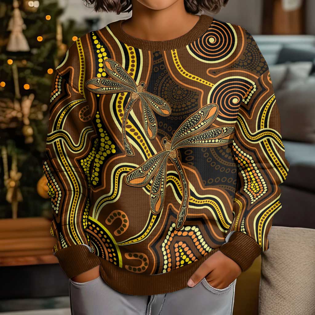 Orange Indigenous Dragonfly Australia Kid Ugly Christmas Sweater Aboriginal Art - Vibe Hoodie