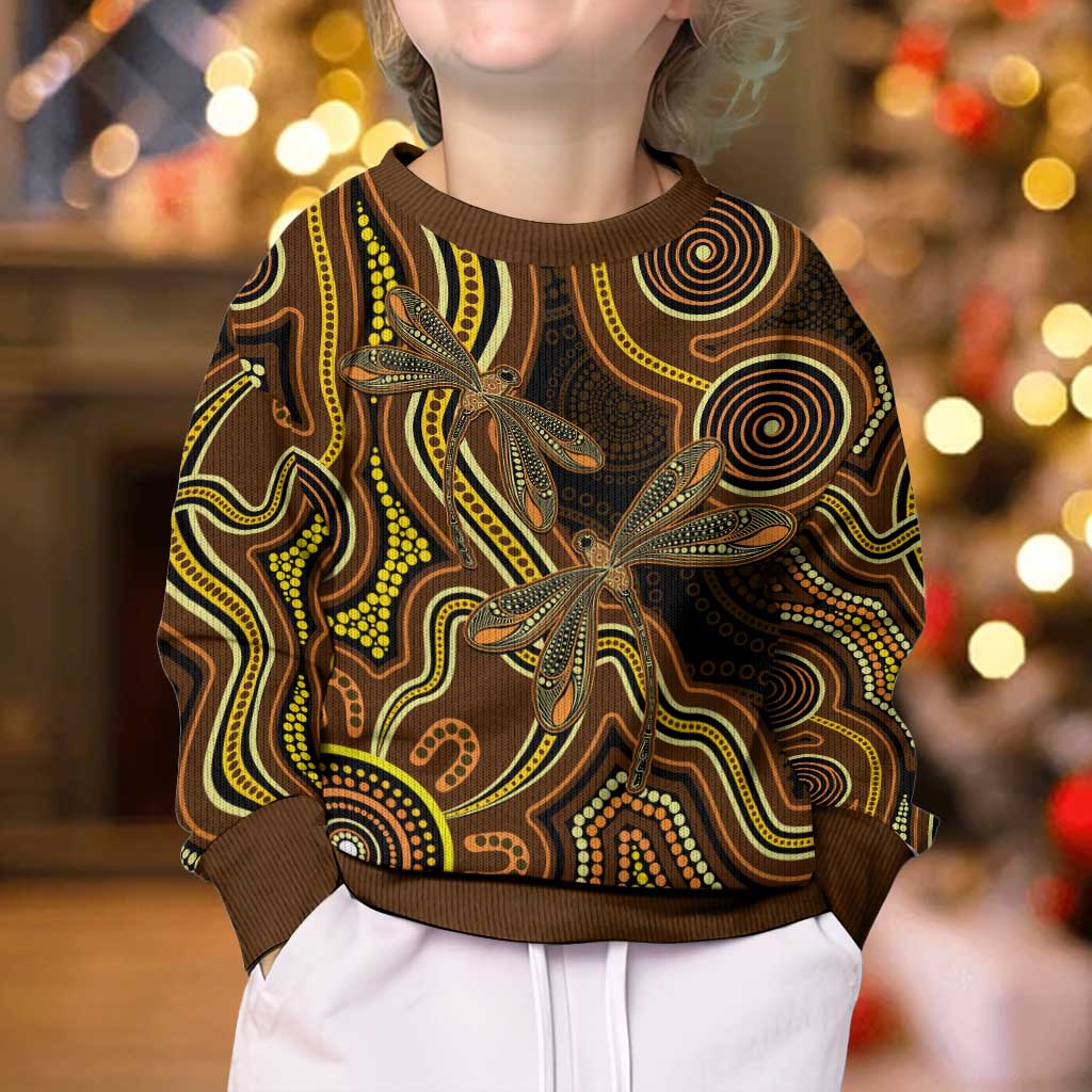 Orange Indigenous Dragonfly Australia Kid Ugly Christmas Sweater Aboriginal Art - Vibe Hoodie