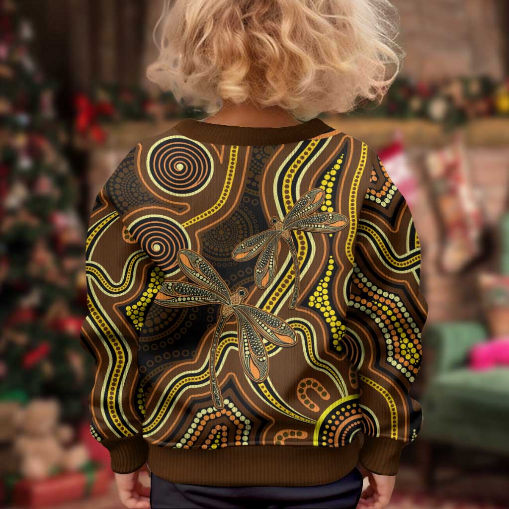 Orange Indigenous Dragonfly Australia Kid Ugly Christmas Sweater Aboriginal Art - Vibe Hoodie