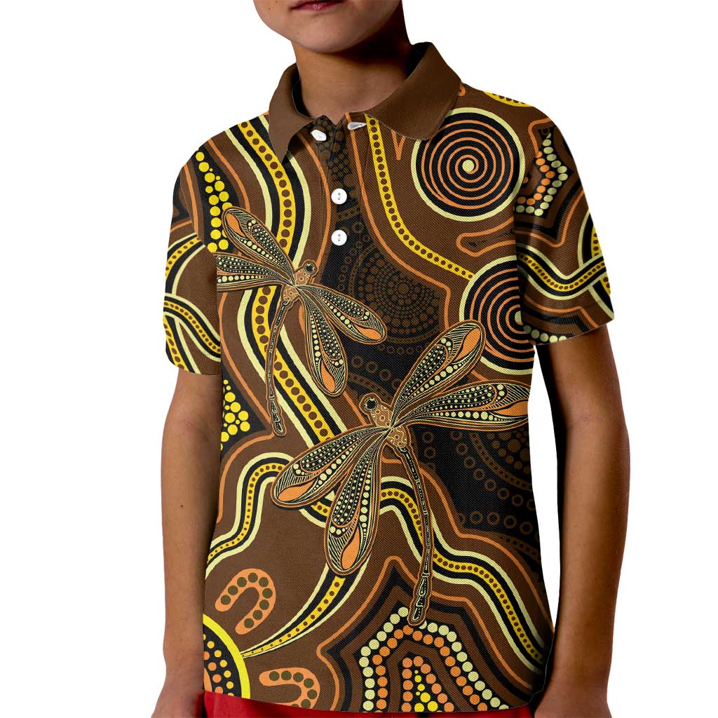 Orange Indigenous Dragonfly Australia Kid Polo Shirt Aboriginal Art - Vibe Hoodie