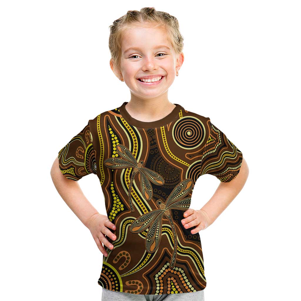 Orange Indigenous Dragonfly Australia Kid T Shirt Aboriginal Art - Vibe Hoodie