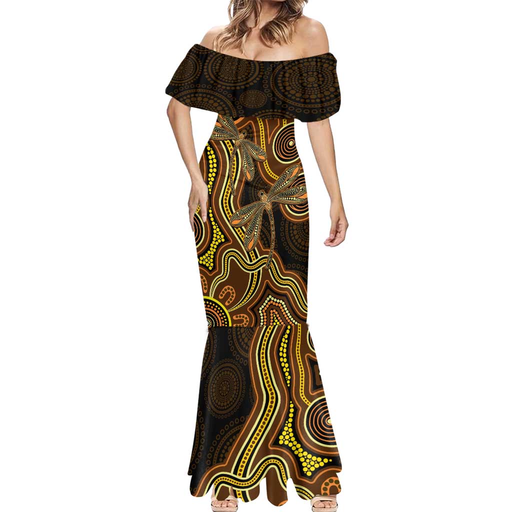 Orange Indigenous Dragonfly Australia Mermaid Dress Aboriginal Art - Vibe Hoodie