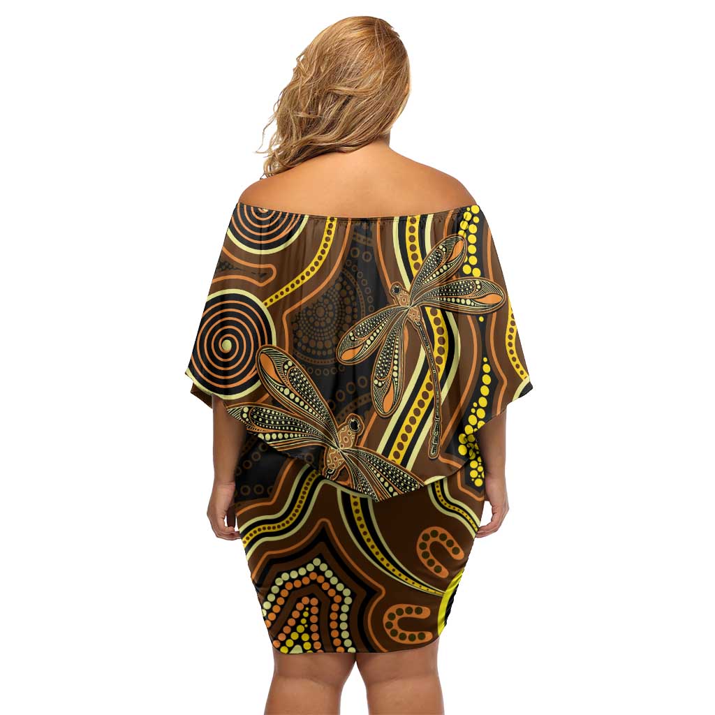 Orange Indigenous Dragonfly Australia Off Shoulder Short Dress Aboriginal Art - Vibe Hoodie