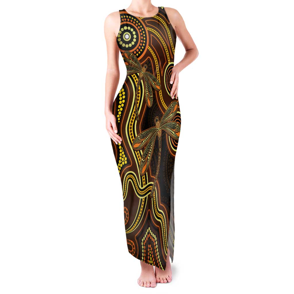 Orange Indigenous Dragonfly Australia Tank Maxi Dress Aboriginal Art - Vibe Hoodie