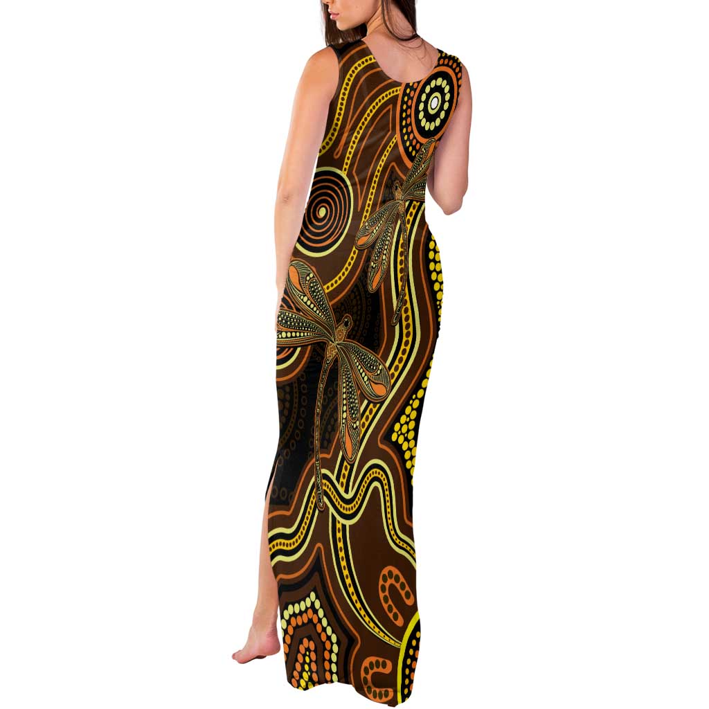 Orange Indigenous Dragonfly Australia Tank Maxi Dress Aboriginal Art - Vibe Hoodie