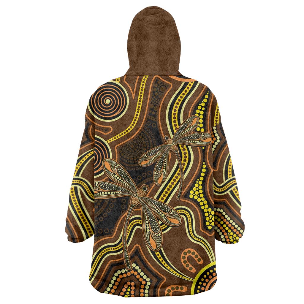 Orange Indigenous Dragonfly Australia Wearable Blanket Hoodie Aboriginal Art - Vibe Hoodie