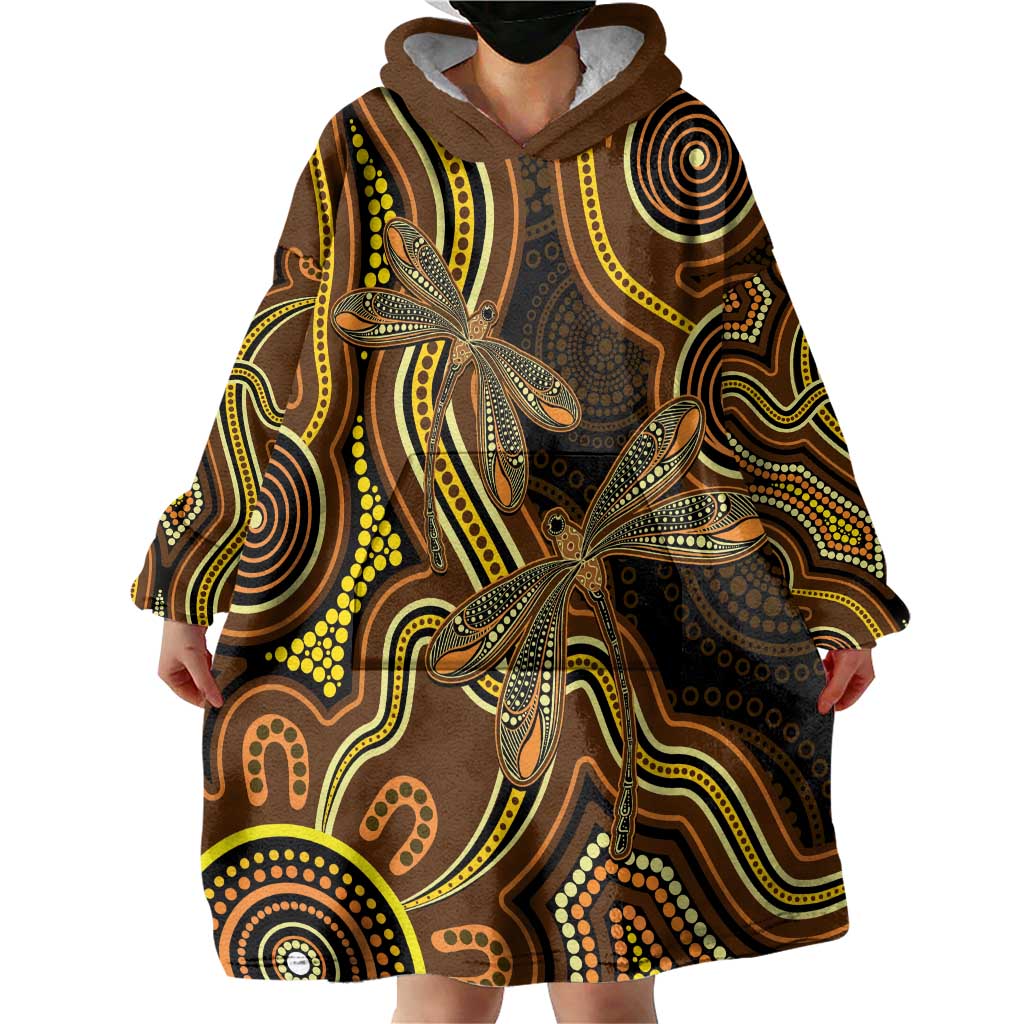 Orange Indigenous Dragonfly Australia Wearable Blanket Hoodie Aboriginal Art - Vibe Hoodie