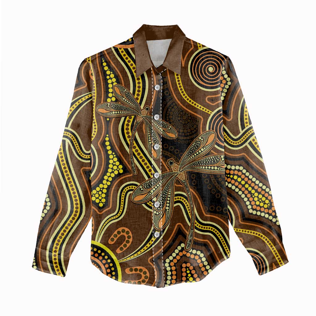 Orange Indigenous Dragonfly Australia Women Casual Shirt Aboriginal Art - Vibe Hoodie