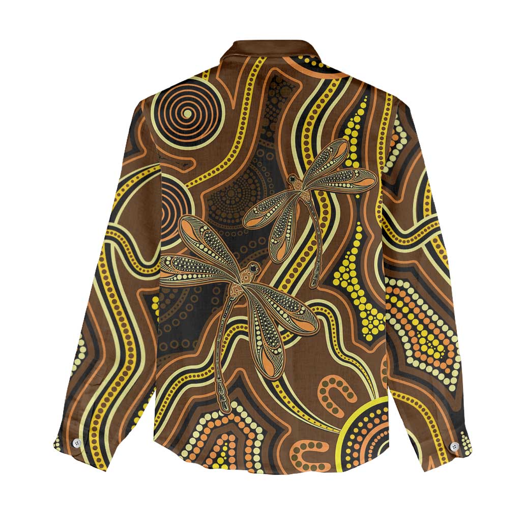 Orange Indigenous Dragonfly Australia Women Casual Shirt Aboriginal Art - Vibe Hoodie