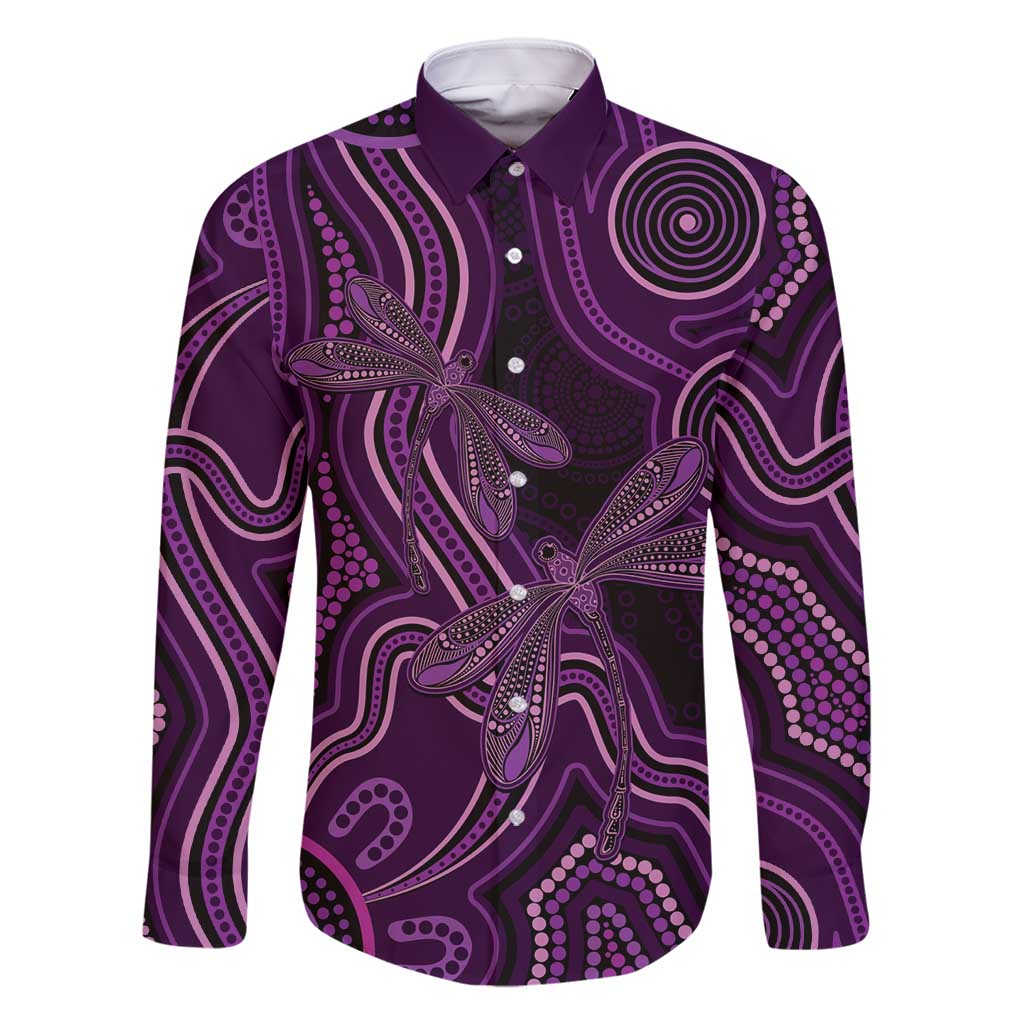Purple Indigenous Dragonfly Australia Family Matching Long Sleeve Bodycon Dress and Hawaiian Shirt Aboriginal Art - Vibe Hoodie
