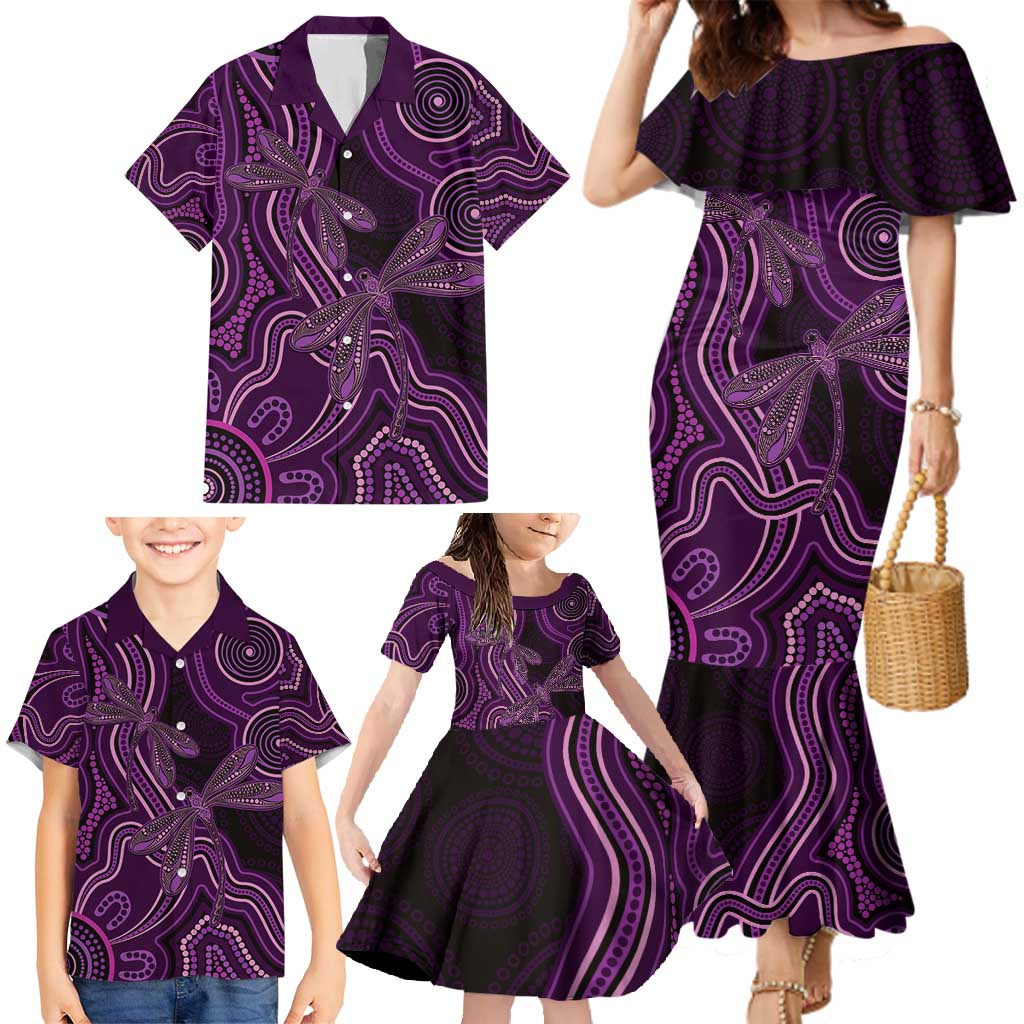 Purple Indigenous Dragonfly Australia Family Matching Mermaid Dress and Hawaiian Shirt Aboriginal Art - Vibe Hoodie
