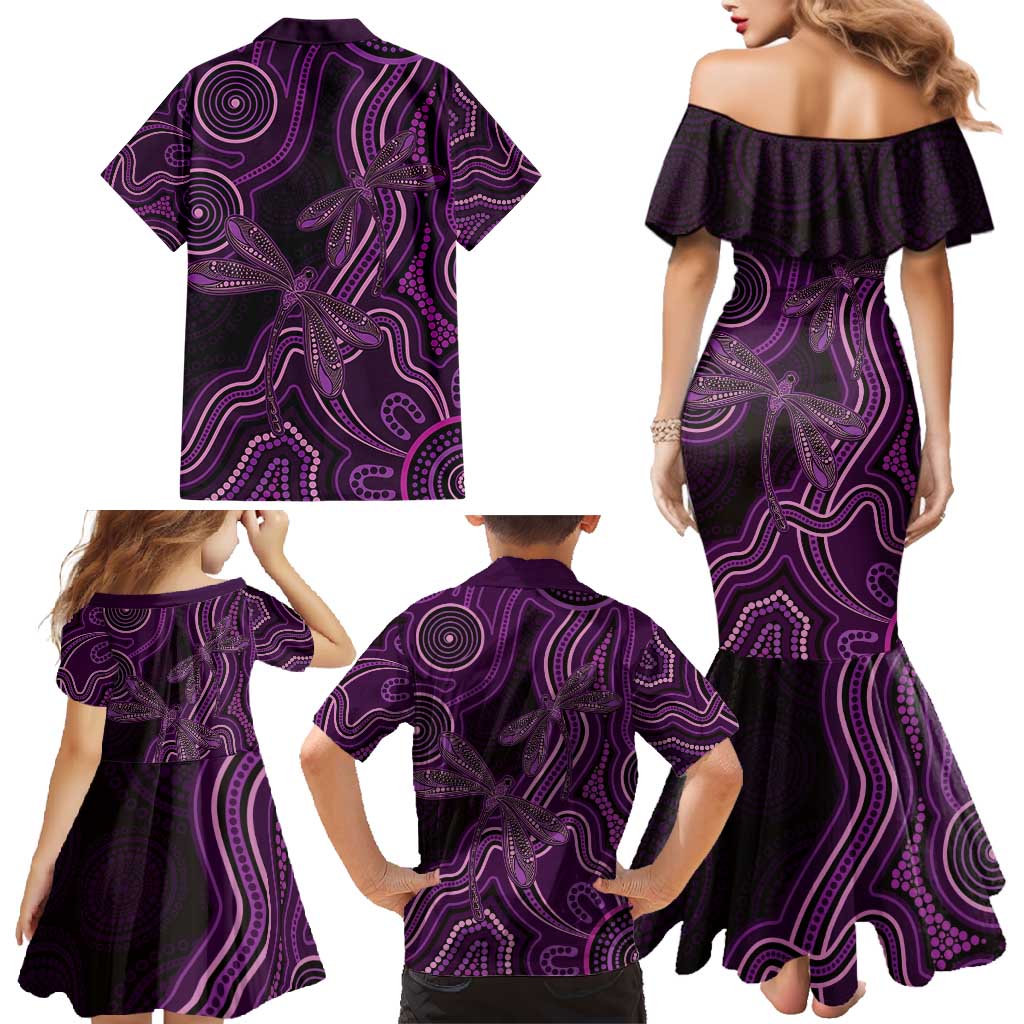Purple Indigenous Dragonfly Australia Family Matching Mermaid Dress and Hawaiian Shirt Aboriginal Art - Vibe Hoodie